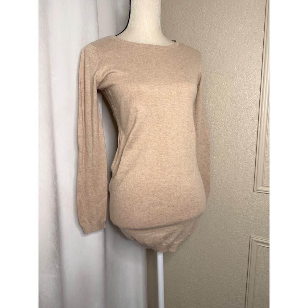 New‎ Look Tan Beige Long Sleeve Crew Neck Mini Sweater Tunic Top Size uk 12